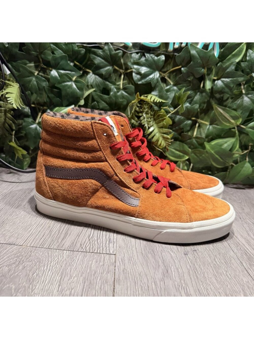 Vans SK8 Hi Glazed Ginger Brown Pig Suede Plaid Hi Top Sneaker 507452 Size 11